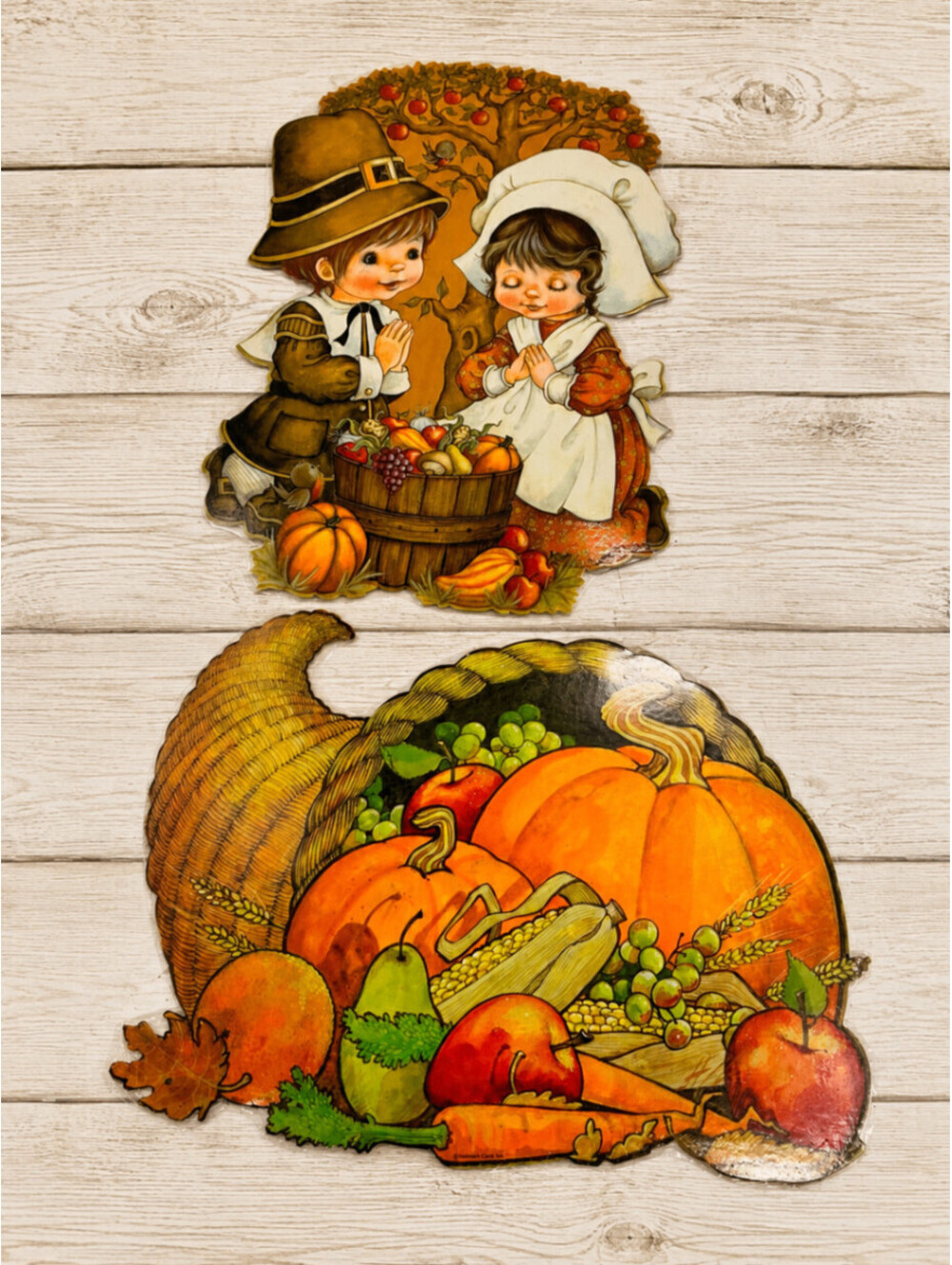Vintage Thanksgiving Die Cut Room Decorations Pilgrim Cornucopia Hallmark